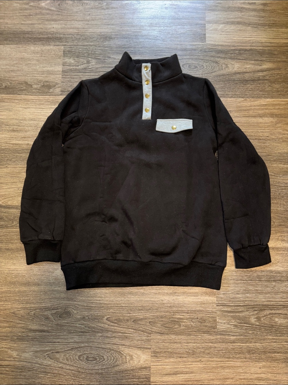 Tickled Teal Black Zip-Up Sweater with Gray Trim